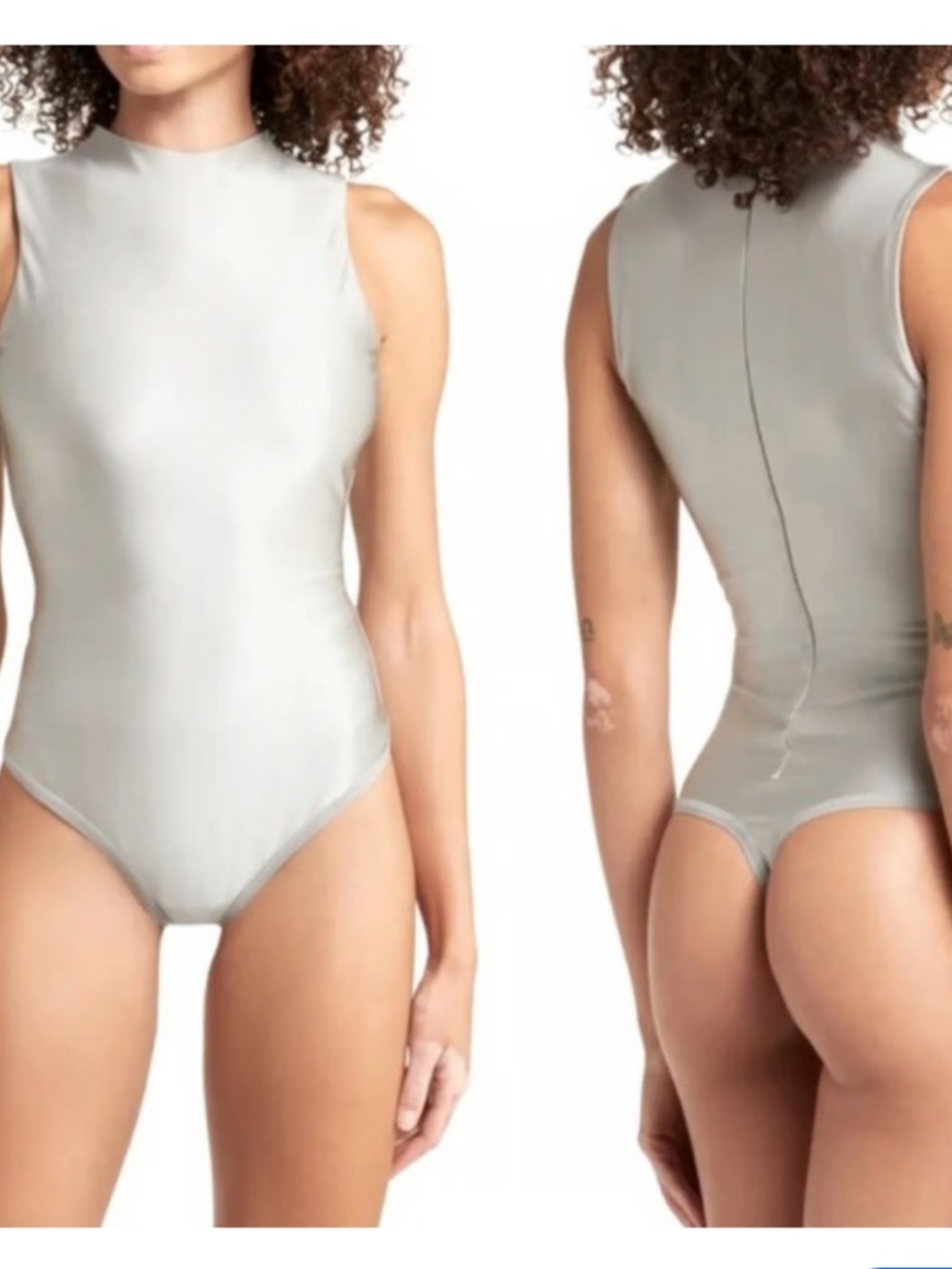 Like New Skims Disco Sleeveless Mock Neck Bodysuit. Color Silver. Size S